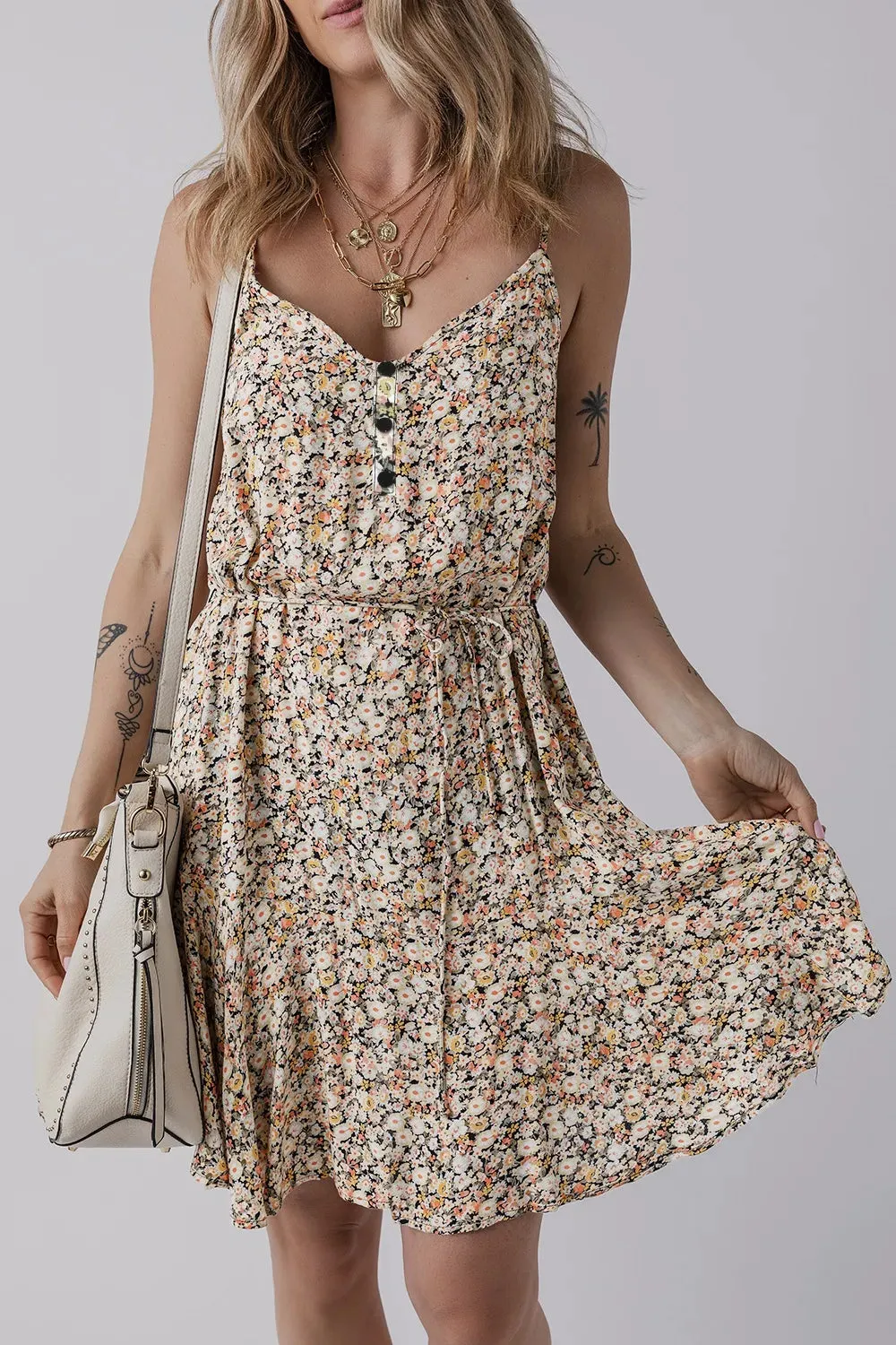 Boho Floral Printed Tie Waist Flared Sundress sold by Gigi Laurent product image thumbnail 3