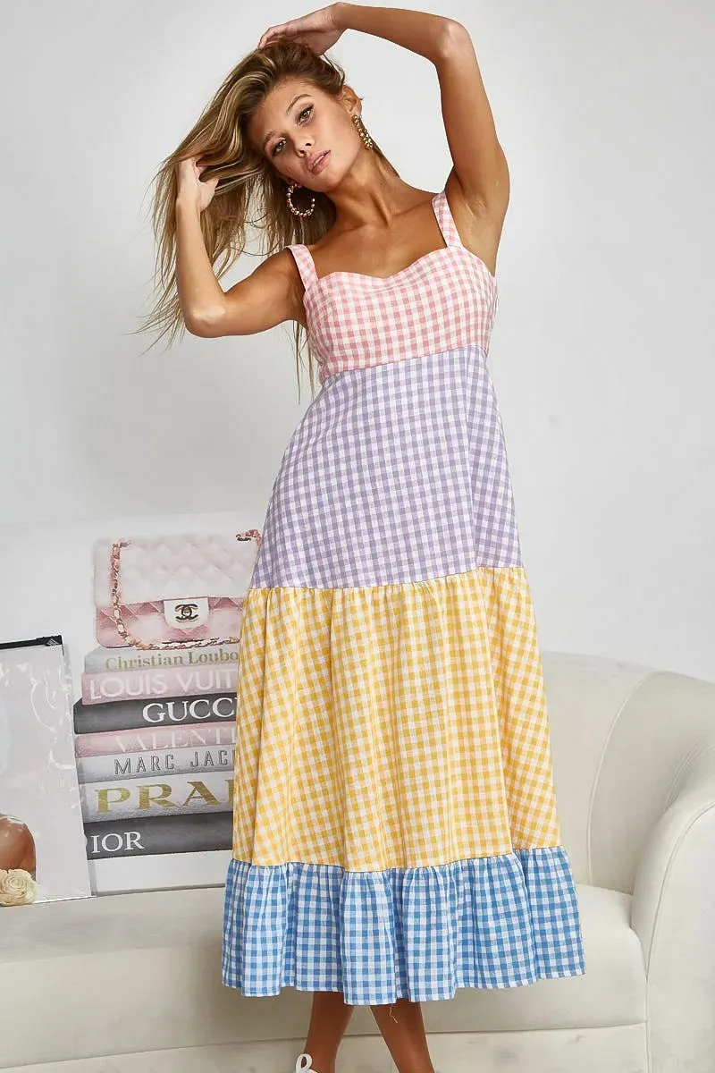 BiBi Color Block Tiered Gingham Dress sold by Gigi Laurent product image thumbnail 4