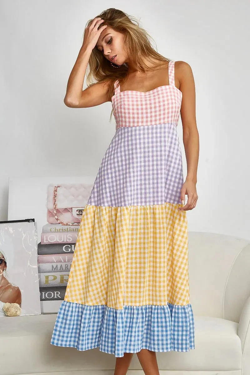 BiBi Color Block Tiered Gingham Dress sold by Gigi Laurent product image thumbnail 2