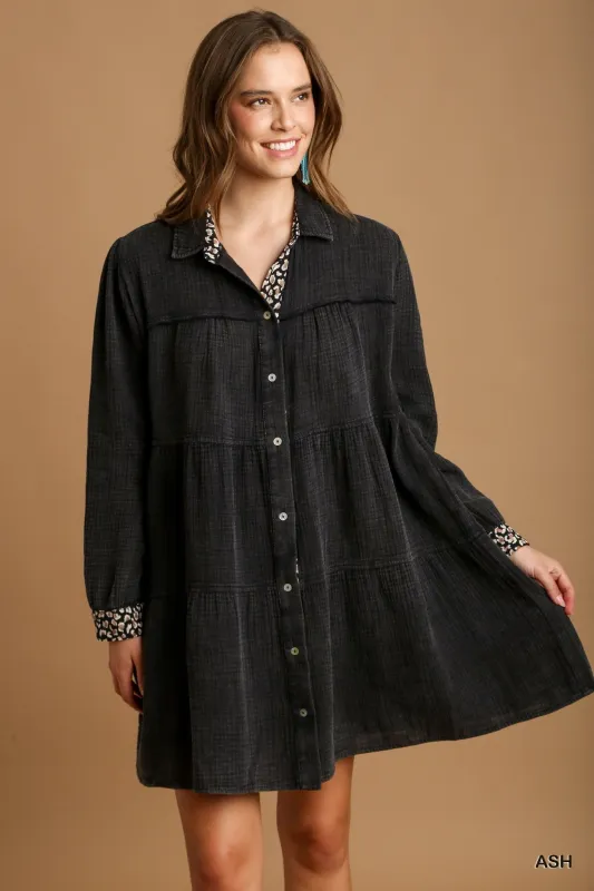 Mineral Wash Cotton Gauze Tiered Dress sold by Gigi Laurent