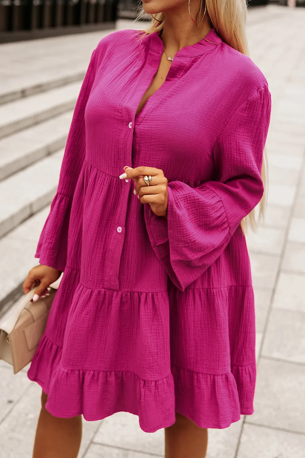 Buttoned Flare Sleeve Tiered Dress sold by Gigi Laurent product image thumbnail 3