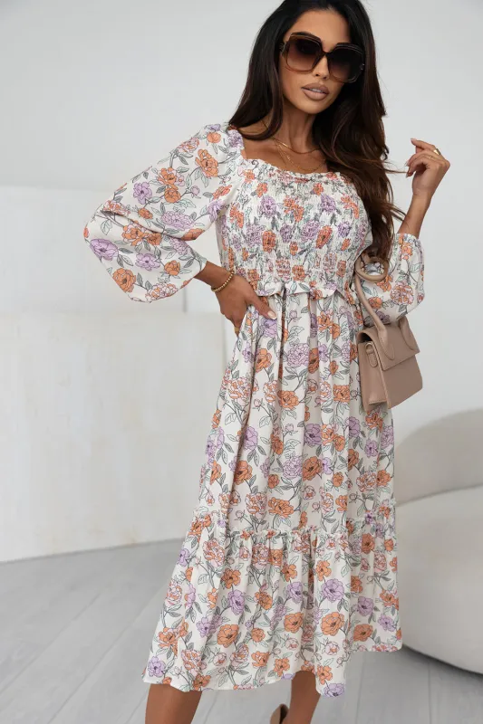 Floral Smocked Square Neck Dress sold by Gigi Laurent