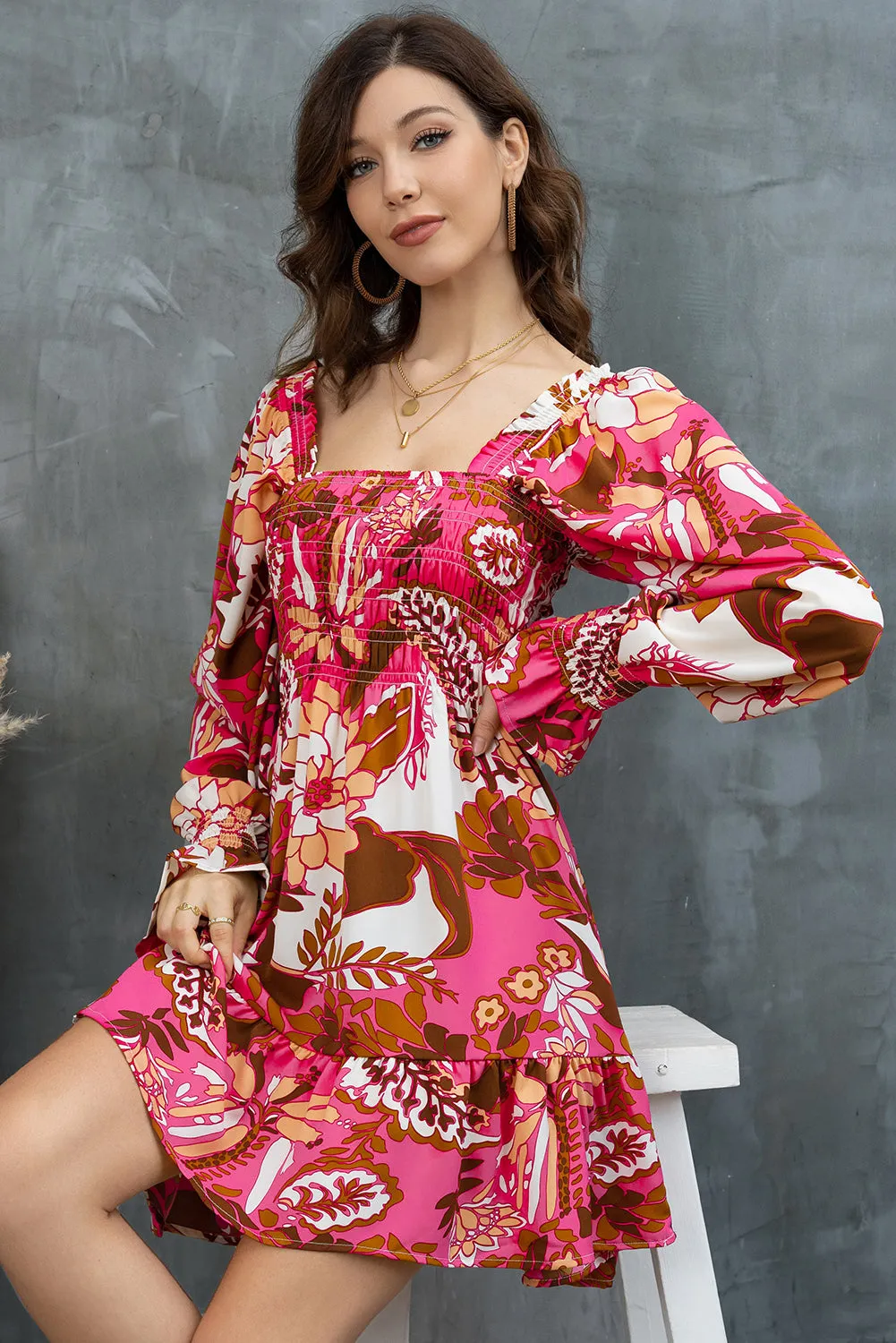 Floral Square Neck Flounce Sleeve Dress sold by Gigi Laurent product image thumbnail 3