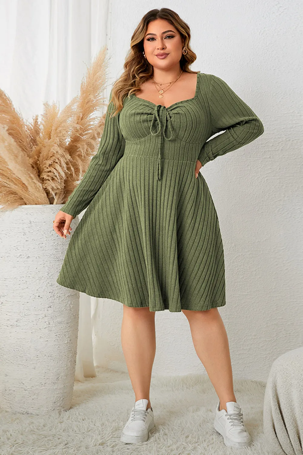 Honey Plus Size Sweetheart Neck Long Sleeve Ribbed Dress sold by Gigi Laurent product image thumbnail 5