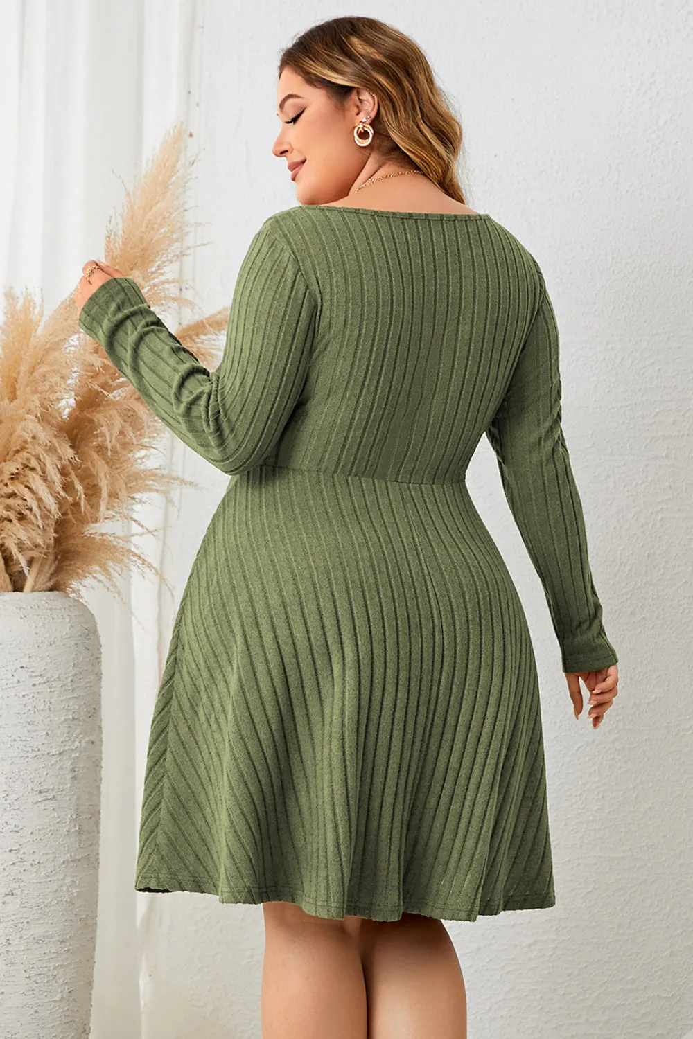 Honey Plus Size Sweetheart Neck Long Sleeve Ribbed Dress sold by Gigi Laurent product image thumbnail 2