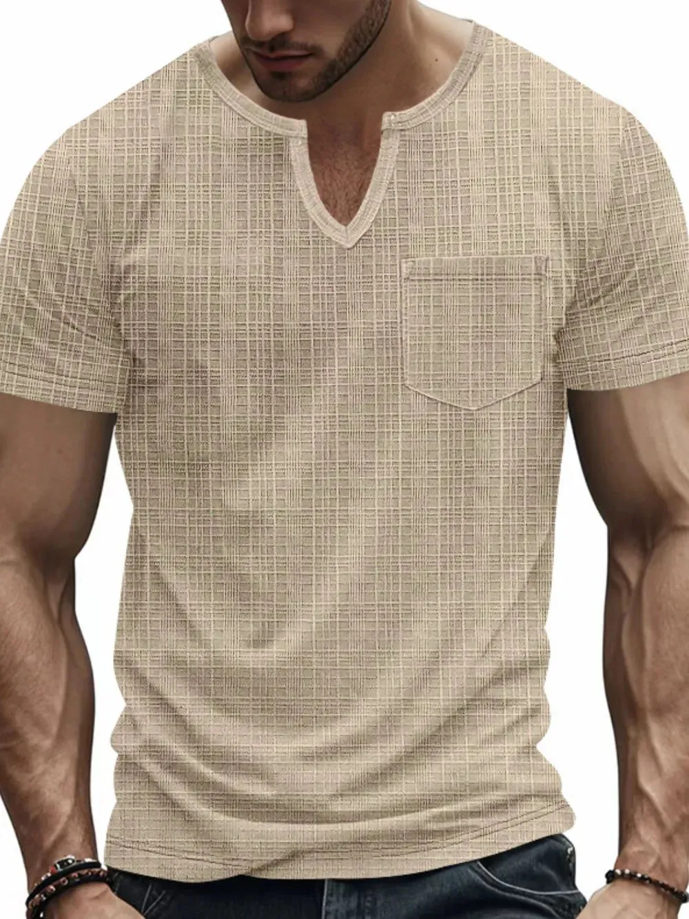 Men's Full Size Notched Short Sleeve T-Shirt Plus Size sold by Gigi Laurent
