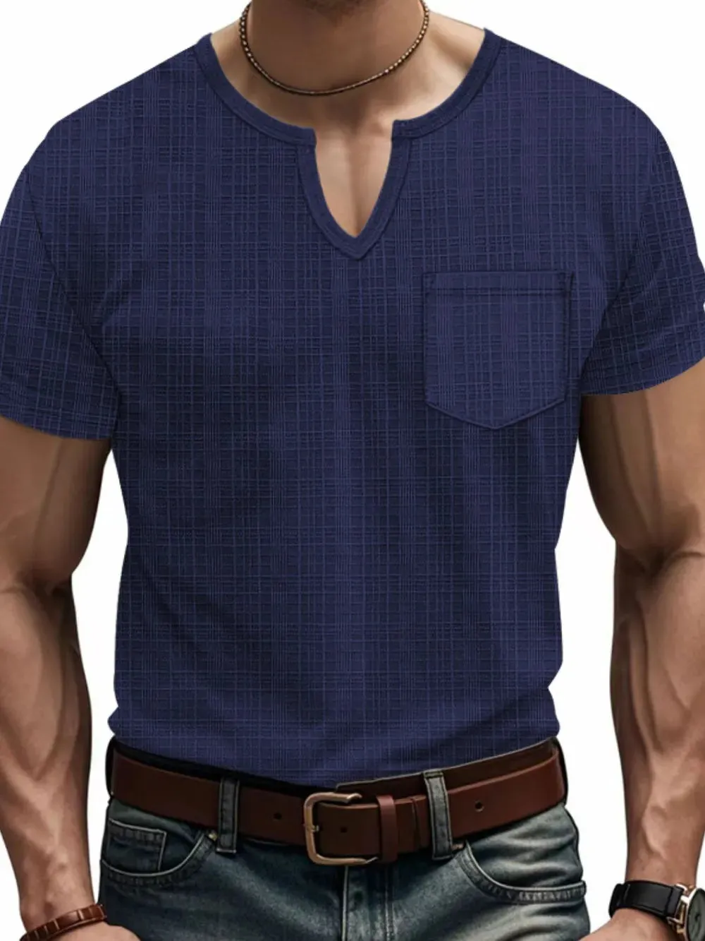 Men's Full Size Notched Short Sleeve T-Shirt Plus Size sold by Gigi Laurent product image thumbnail 5