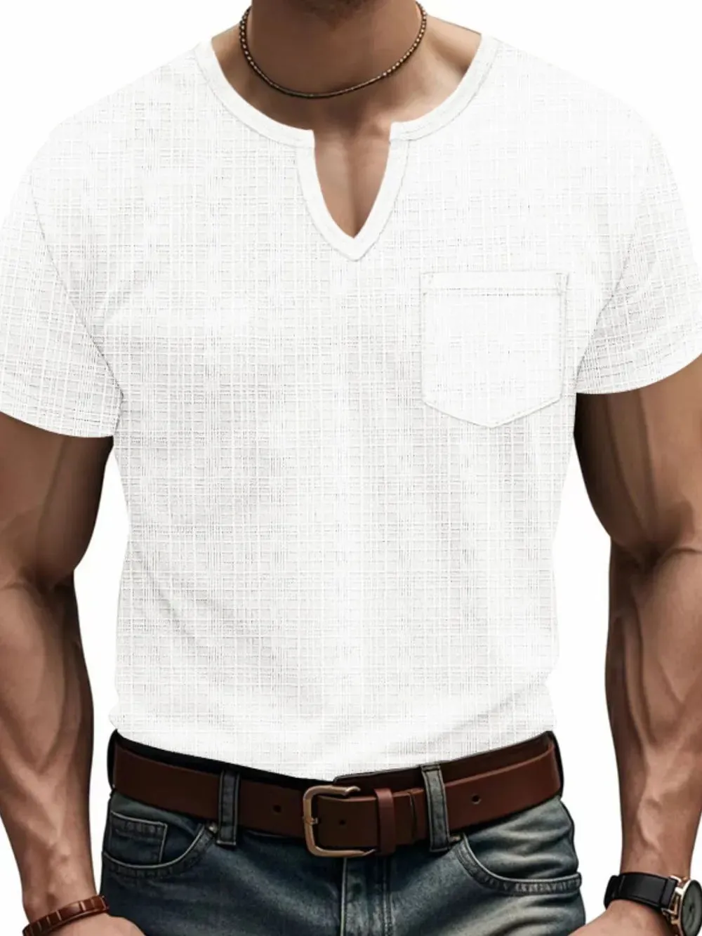 Men's Full Size Notched Short Sleeve T-Shirt Plus Size sold by Gigi Laurent product image thumbnail 3