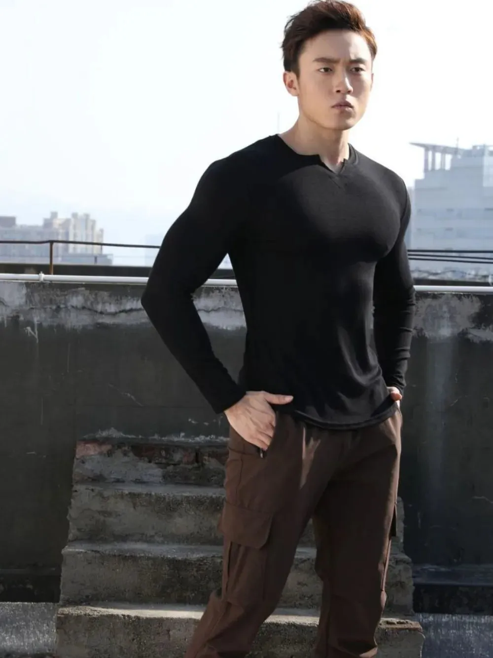 Men's Plus Size Notched Long Sleeve T-Shirt sold by Gigi Laurent product image thumbnail 5