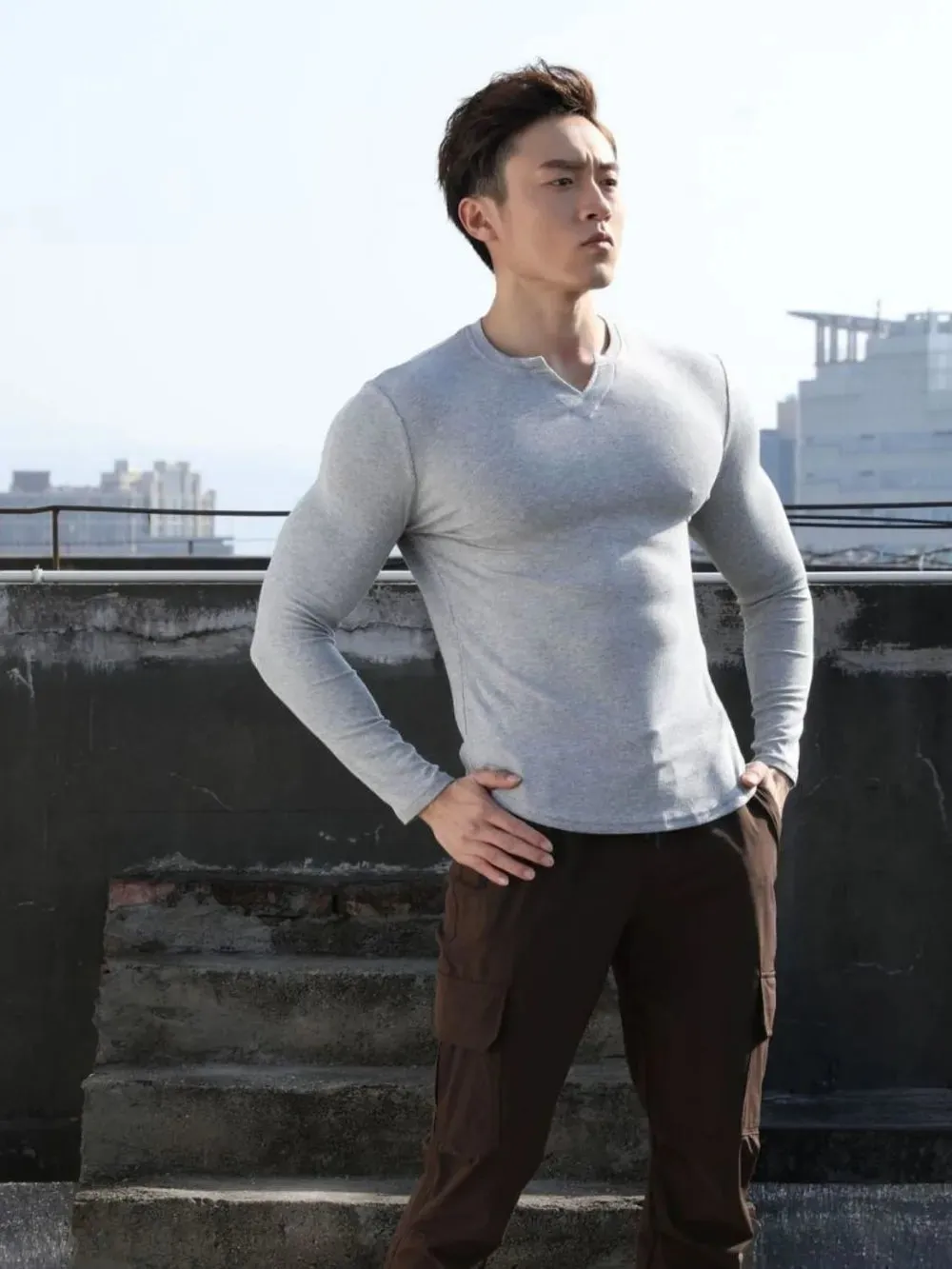 Men's Plus Size Notched Long Sleeve T-Shirt sold by Gigi Laurent product image thumbnail 2