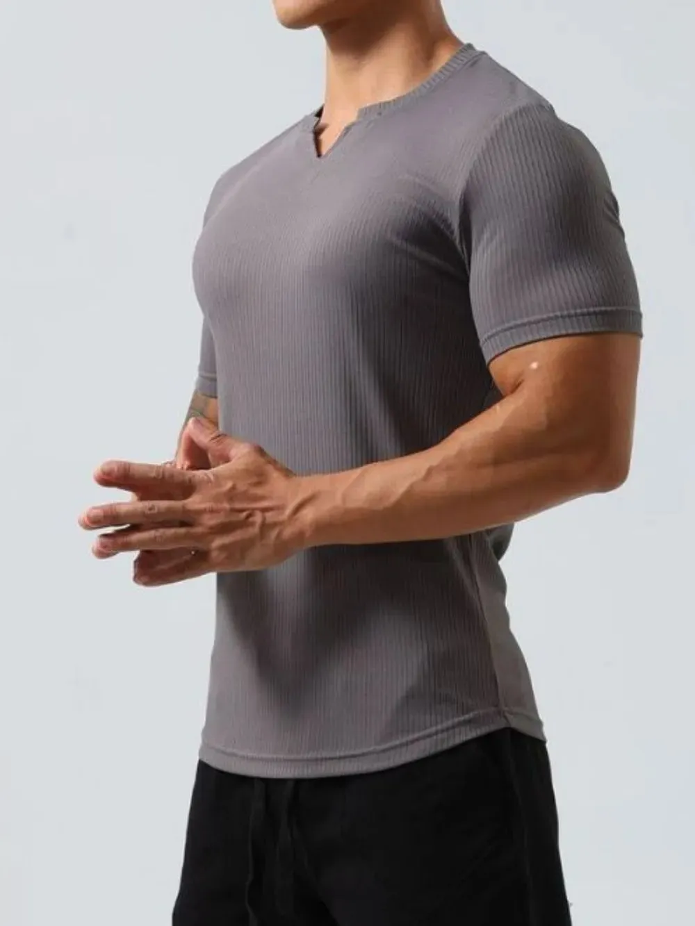 Men's Plus Size Notched Short Sleeve T-Shirt sold by Gigi Laurent product image thumbnail 2