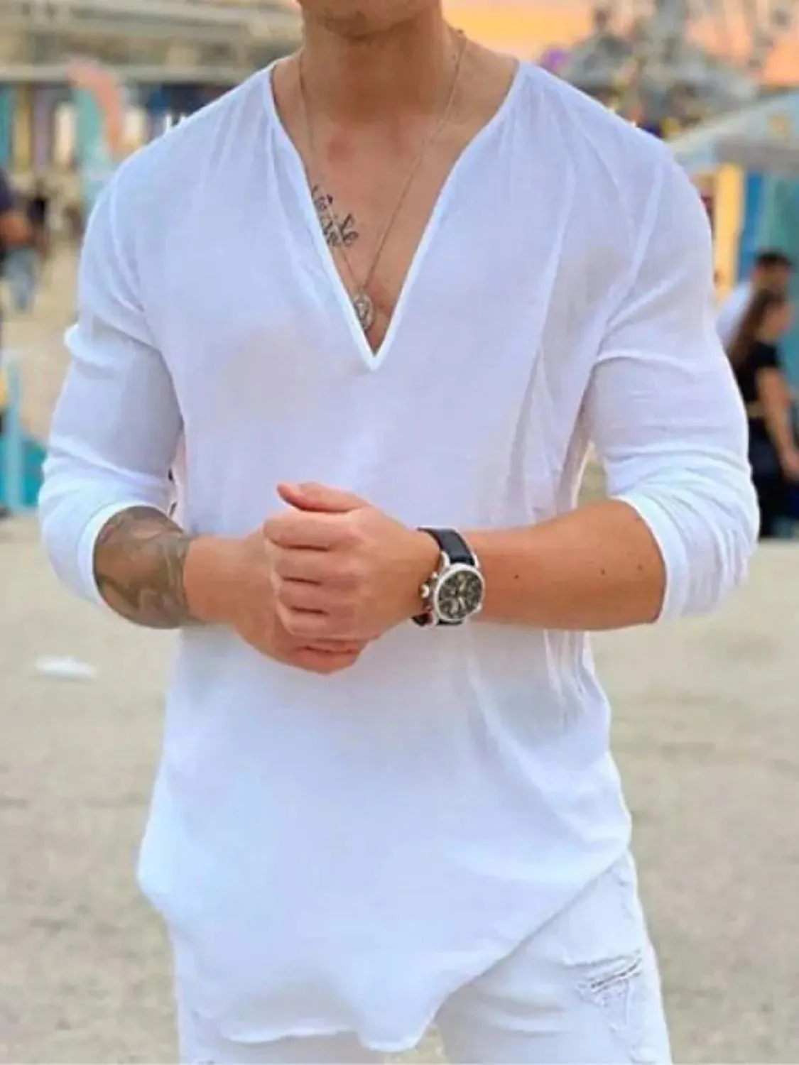 Men's Full Size V-Neck Long Sleeve Top Plus Size sold by Gigi Laurent product image thumbnail 3