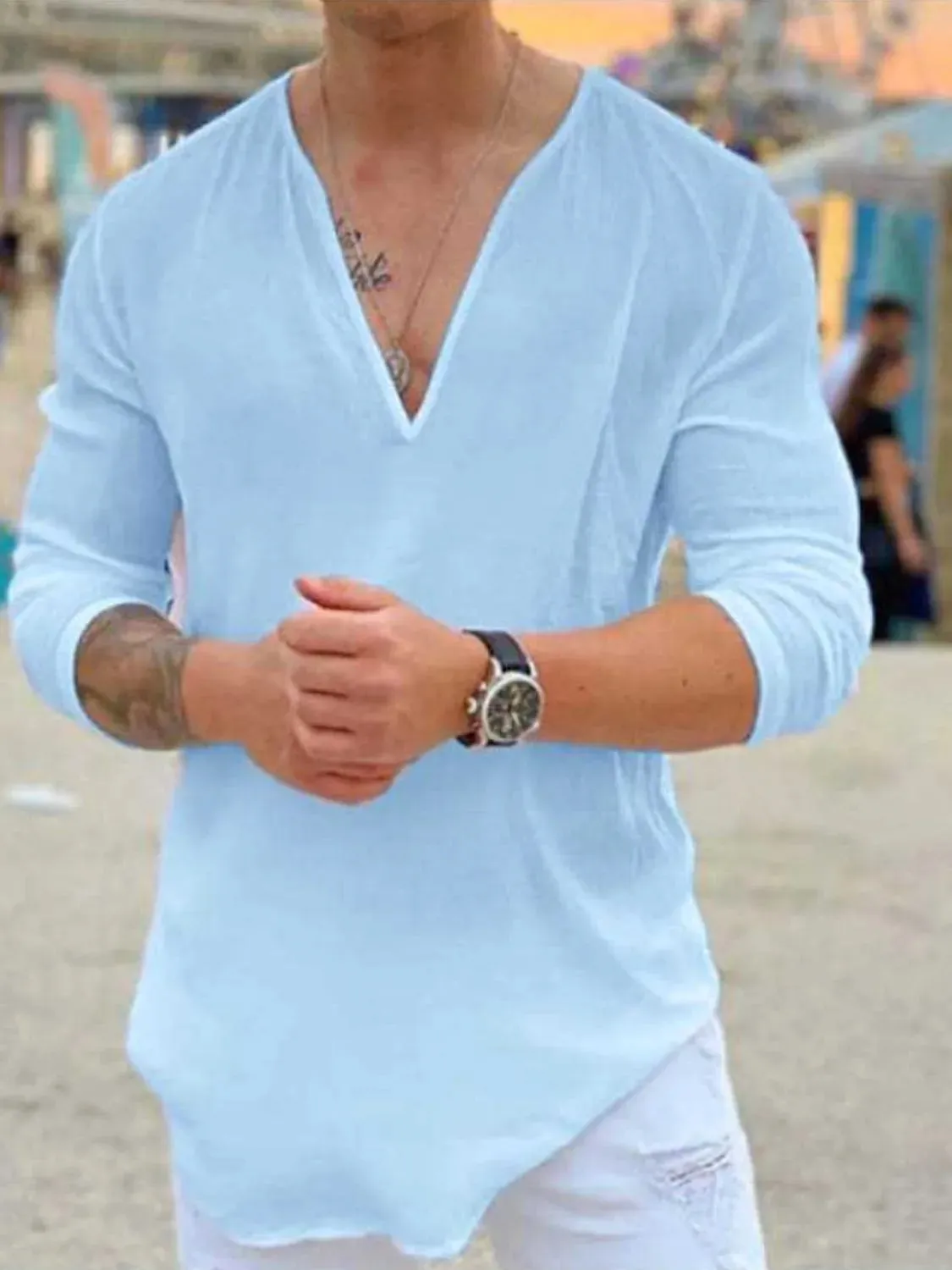 Men's Full Size V-Neck Long Sleeve Top Plus Size sold by Gigi Laurent product image thumbnail 2