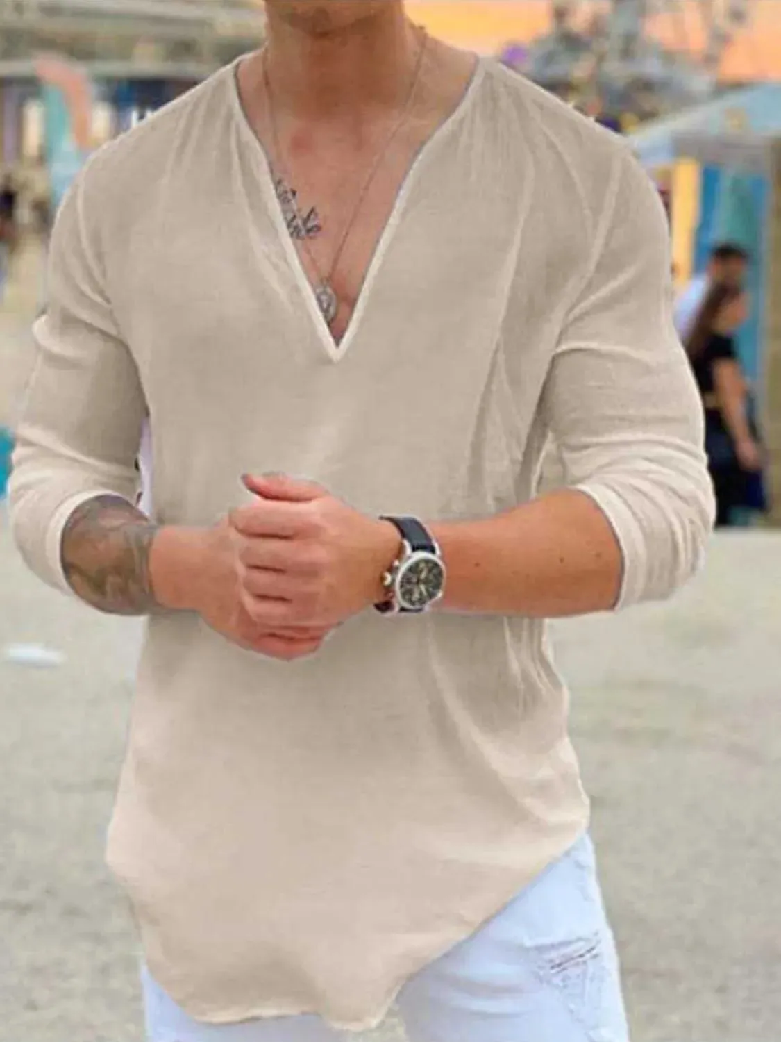 Men's Full Size V-Neck Long Sleeve Top Plus Size sold by Gigi Laurent product image thumbnail 4