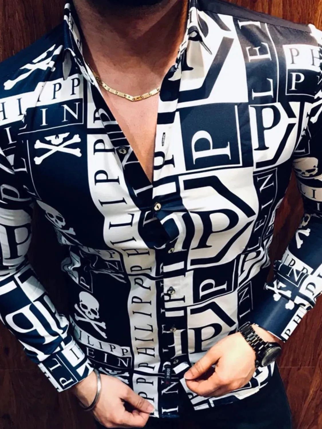 Men's Full Size Contrast Button Up Long Sleeve Shirt Plus Size sold by Gigi Laurent product image thumbnail 2