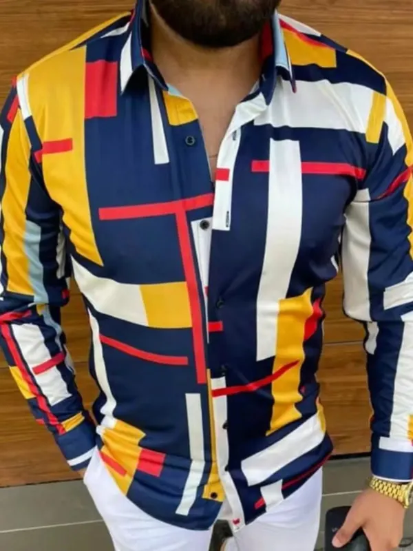 Men's Full Size Contrast Button Up Long Sleeve Shirt Plus Size sold by Gigi Laurent