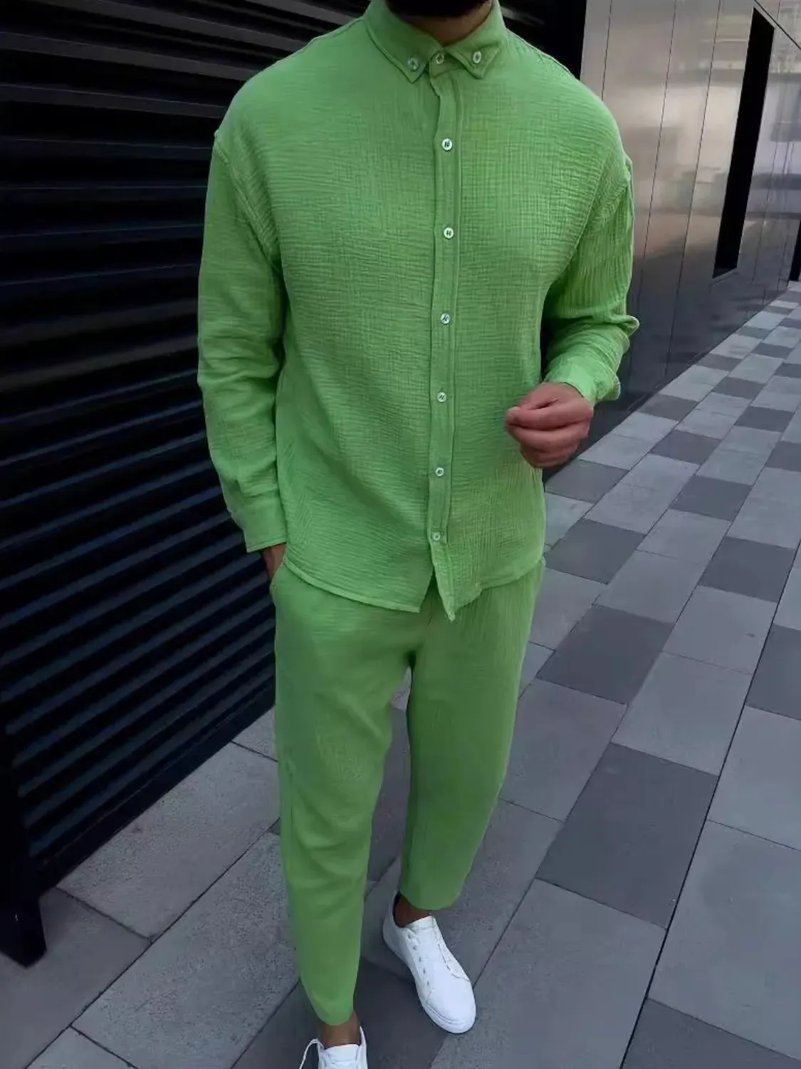 Men's Button Down Long Sleeve Shirt and Pants Set sold by Gigi Laurent product image thumbnail 3