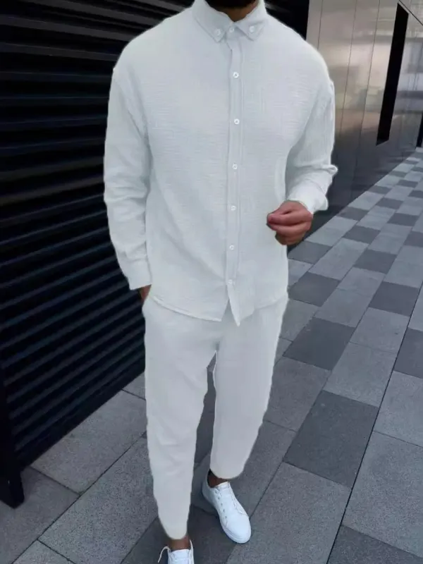 Men's Button Down Long Sleeve Shirt and Pants Set made by Trendsi
