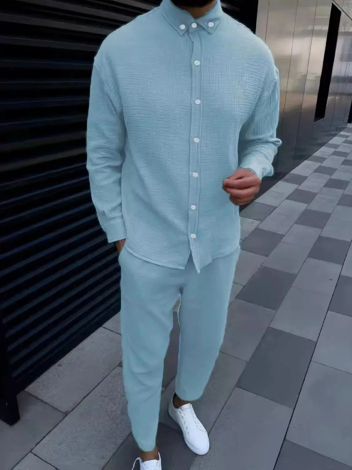 Men's Button Down Long Sleeve Shirt and Pants Set sold by Gigi Laurent product image thumbnail 4