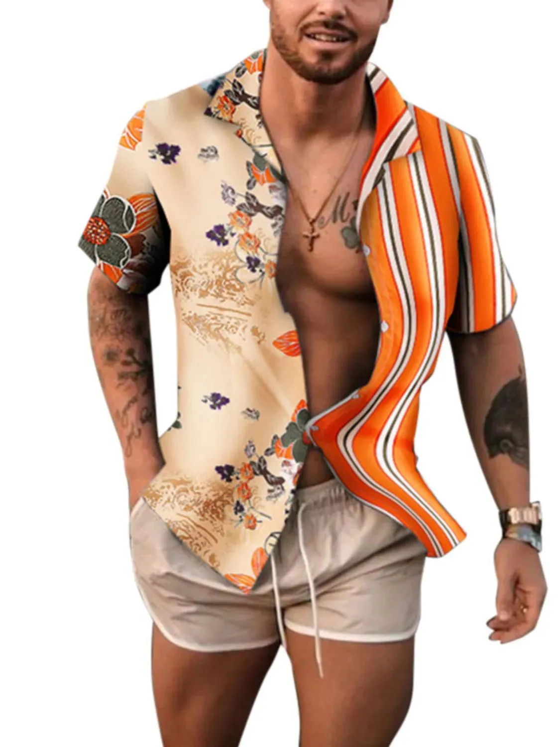 Men's Full Size Printed Button Up Short Sleeve Shirt Plus Size sold by Gigi Laurent product image thumbnail 4