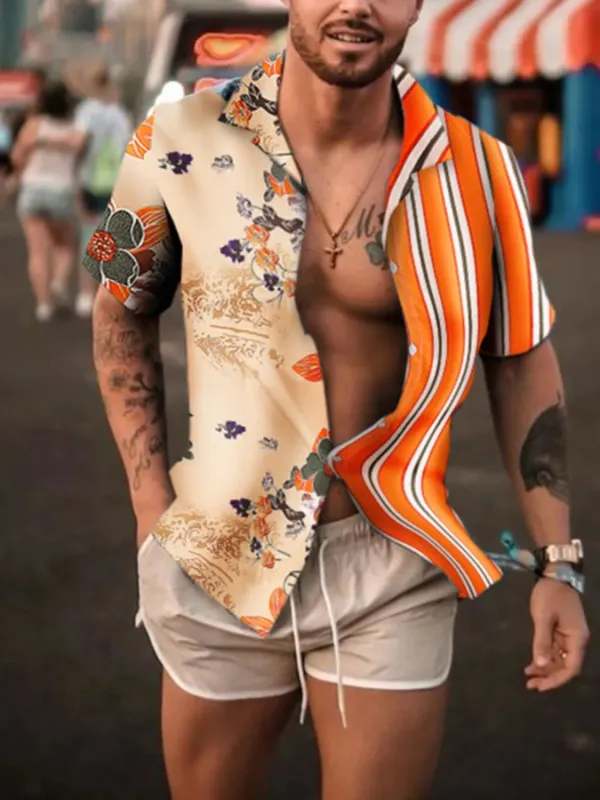 Men's Full Size Printed Button Up Short Sleeve Shirt Plus Size sold by Gigi Laurent