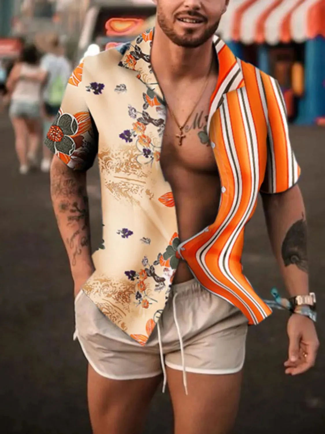 Men's Full Size Printed Button Up Short Sleeve Shirt Plus Size sold by Gigi Laurent