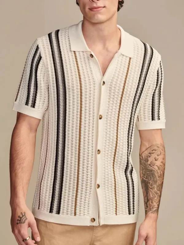 Men's Plus Size Striped Collared Neck Short Sleeve Shirt sold by Gigi Laurent