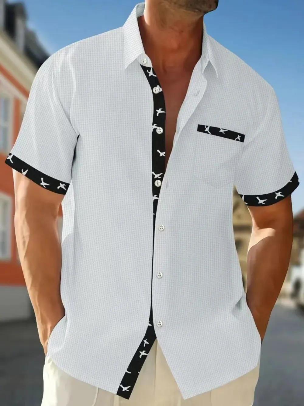 Men's Full Size Contrast Trim Waffle Knit Short Sleeve Shirt Plus Size sold by Gigi Laurent product image thumbnail 2