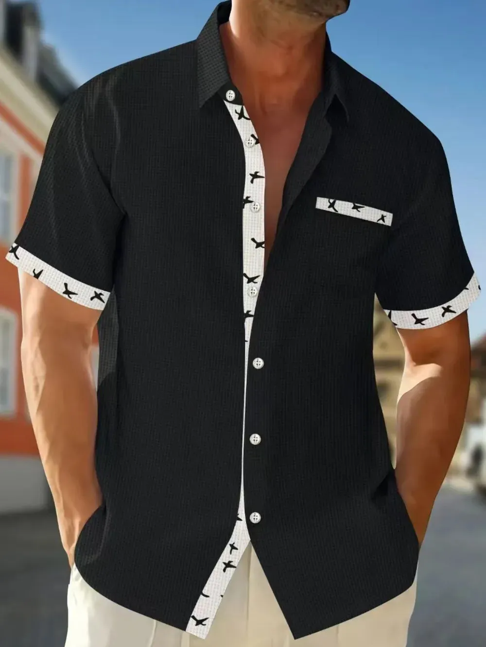 Men's Full Size Contrast Trim Waffle Knit Short Sleeve Shirt Plus Size sold by Gigi Laurent product image thumbnail 5