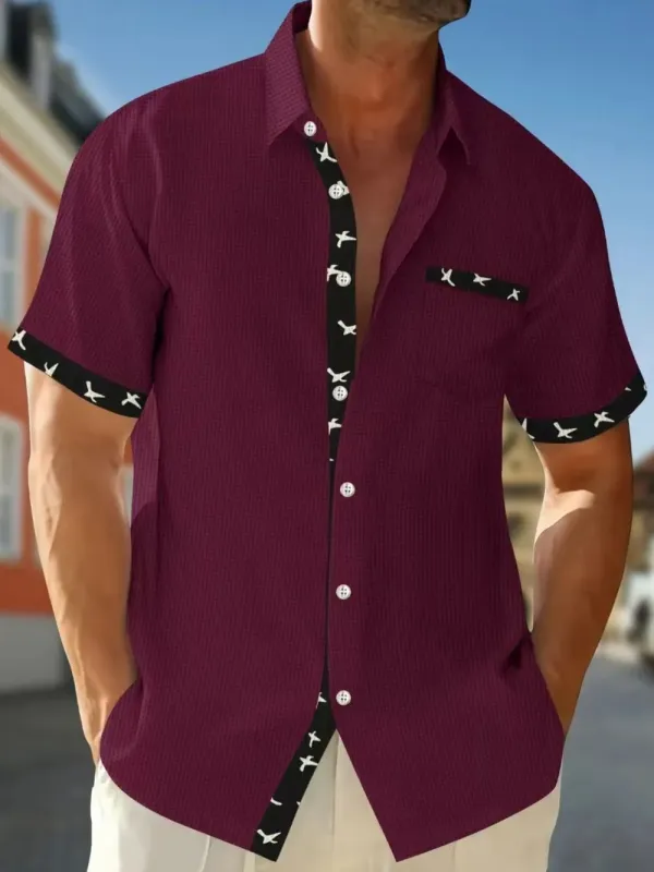 Men's Full Size Contrast Trim Waffle Knit Short Sleeve Shirt Plus Size sold by Gigi Laurent