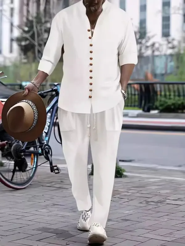 Men's Button Front Long Sleeve Shirt and Pants Set sold by Gigi Laurent