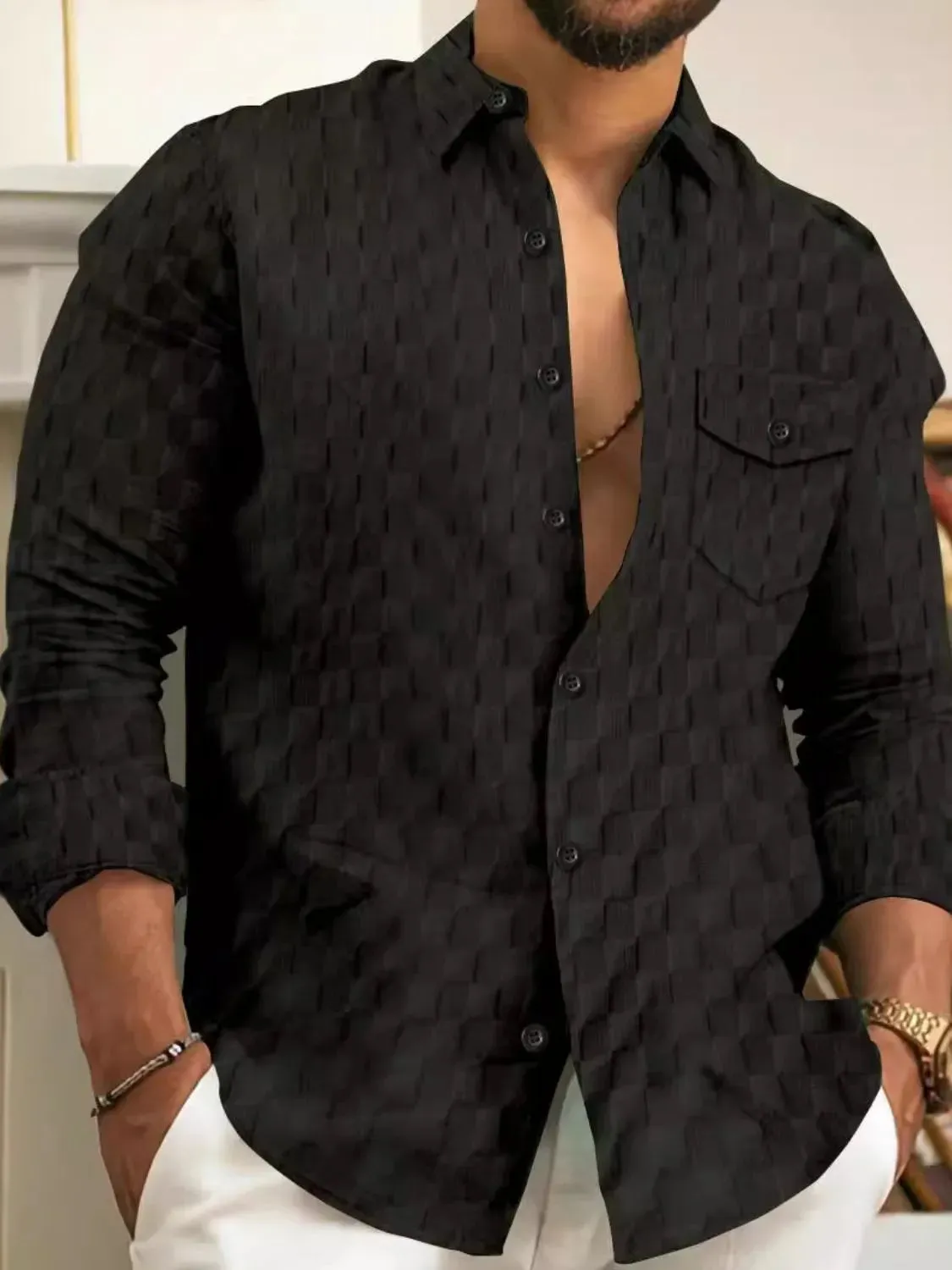 Men's Full Size Button Up Long Sleeve Shirt Plus Size sold by Gigi Laurent product image thumbnail 2