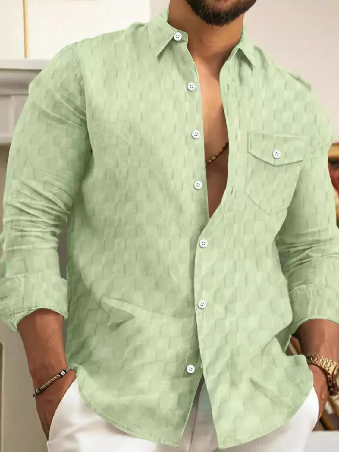 Men's Full Size Button Up Long Sleeve Shirt Plus Size sold by Gigi Laurent product image thumbnail 3