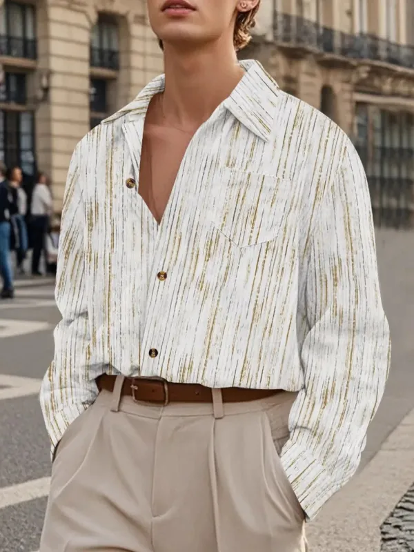 Men's Full Size Button Down Long Sleeve Striped Shirt Plus Size sold by Gigi Laurent