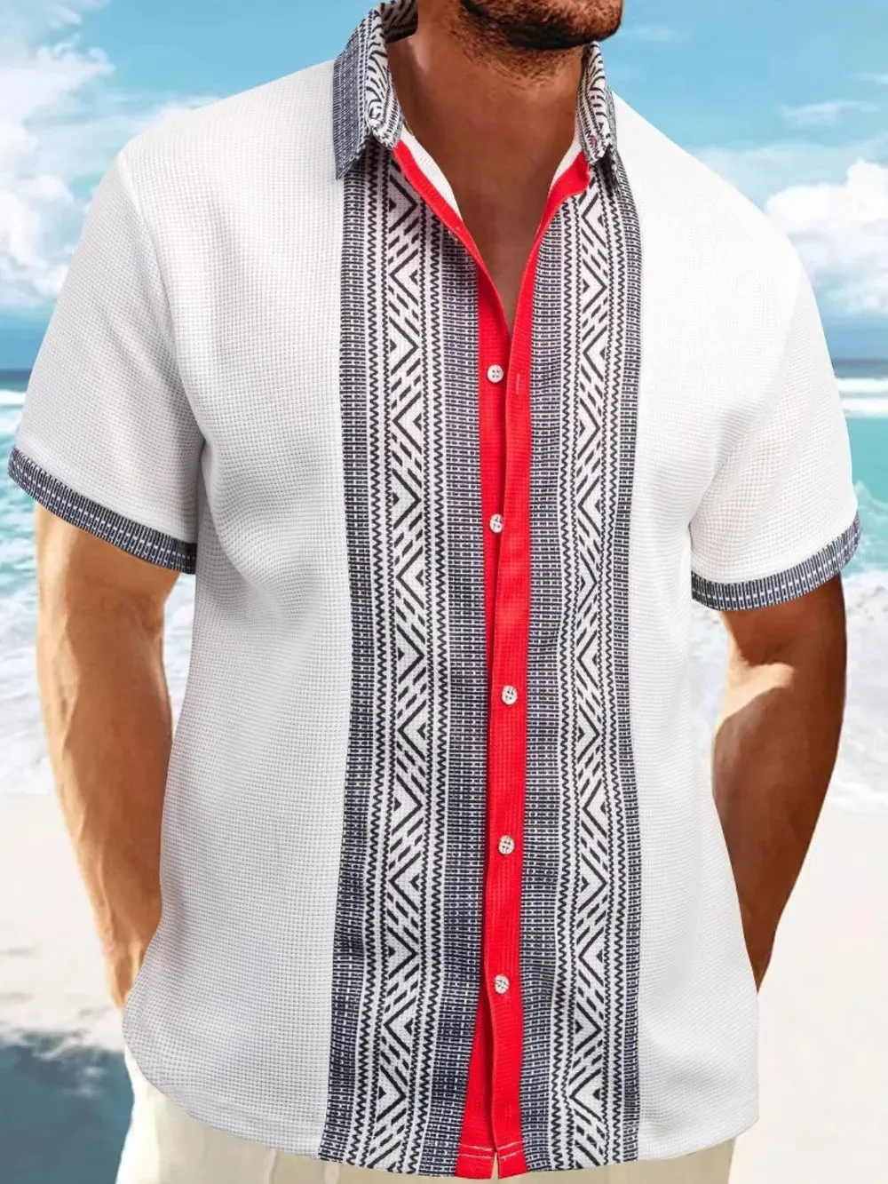 Men's Full Size Contrast Button Down Short Sleeve Shirt Plus Size sold by Gigi Laurent product image thumbnail 3