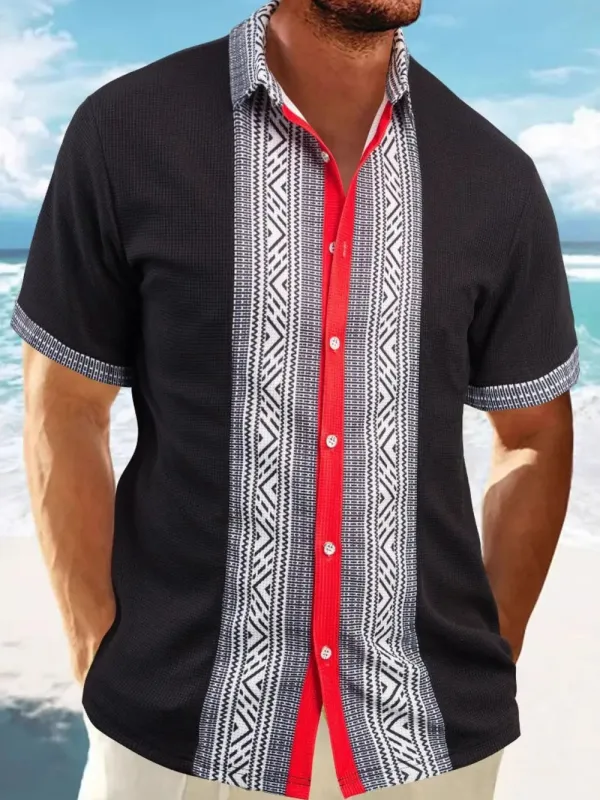 Men's Full Size Contrast Button Down Short Sleeve Shirt Plus Size sold by Gigi Laurent