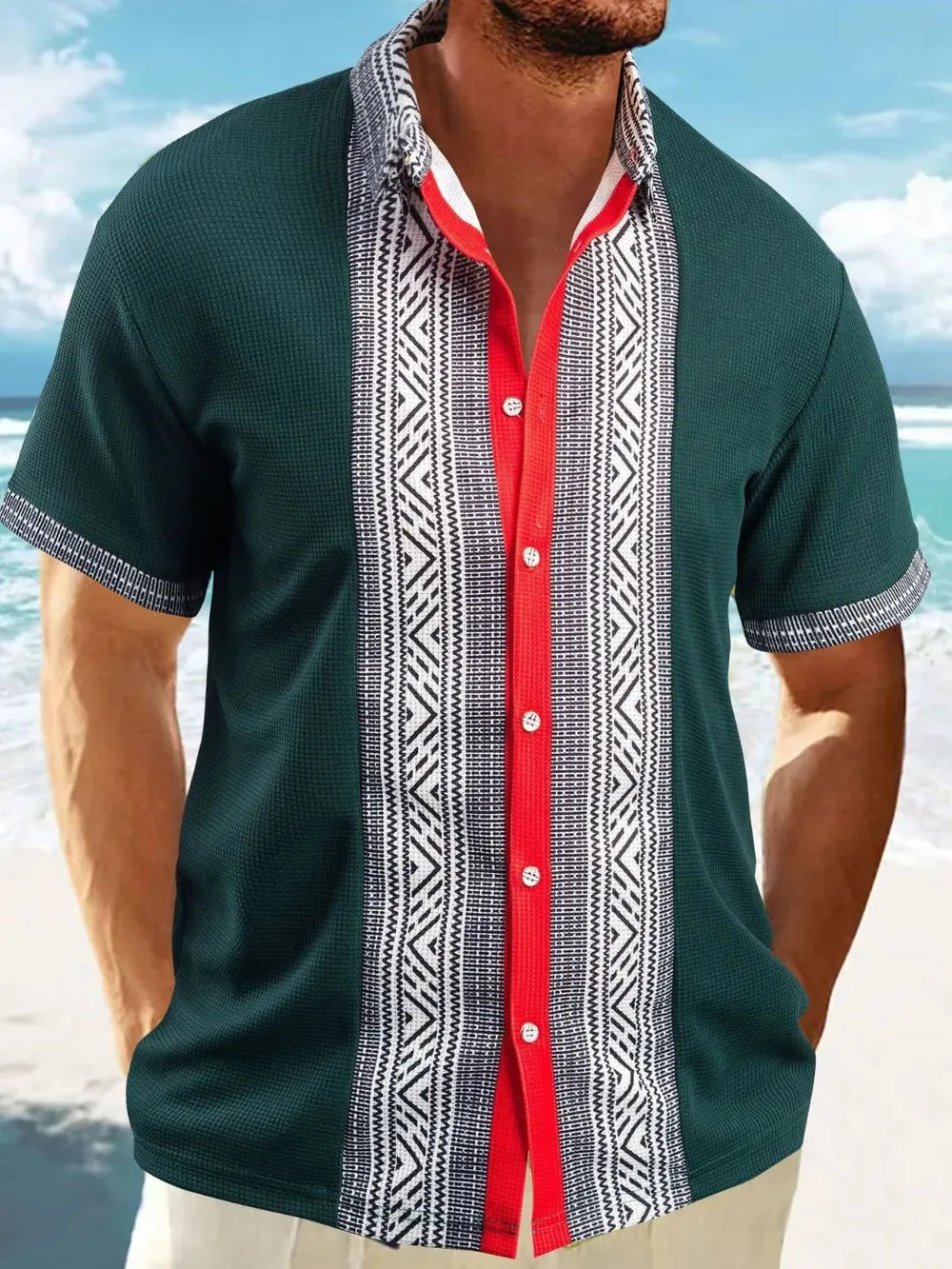 Men's Full Size Contrast Button Down Short Sleeve Shirt Plus Size sold by Gigi Laurent product image thumbnail 5