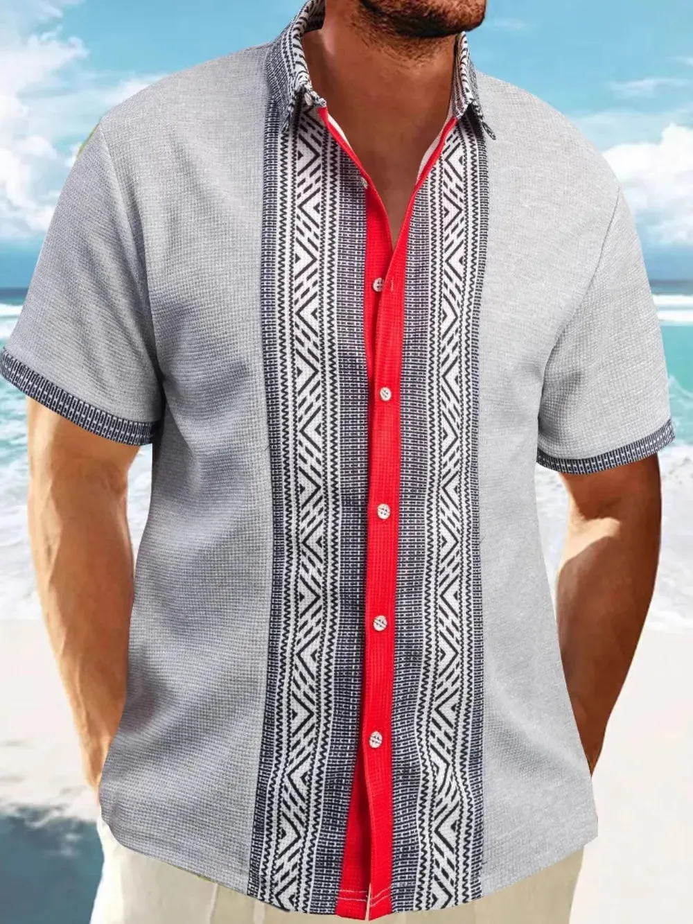 Men's Full Size Contrast Button Down Short Sleeve Shirt Plus Size sold by Gigi Laurent product image thumbnail 4
