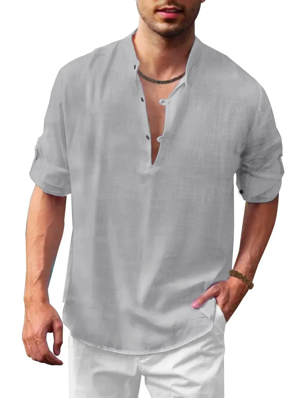 Men's Full Size Button Detail Roll-Tab Sleeve Top Plus Size sold by Gigi Laurent product image thumbnail 4