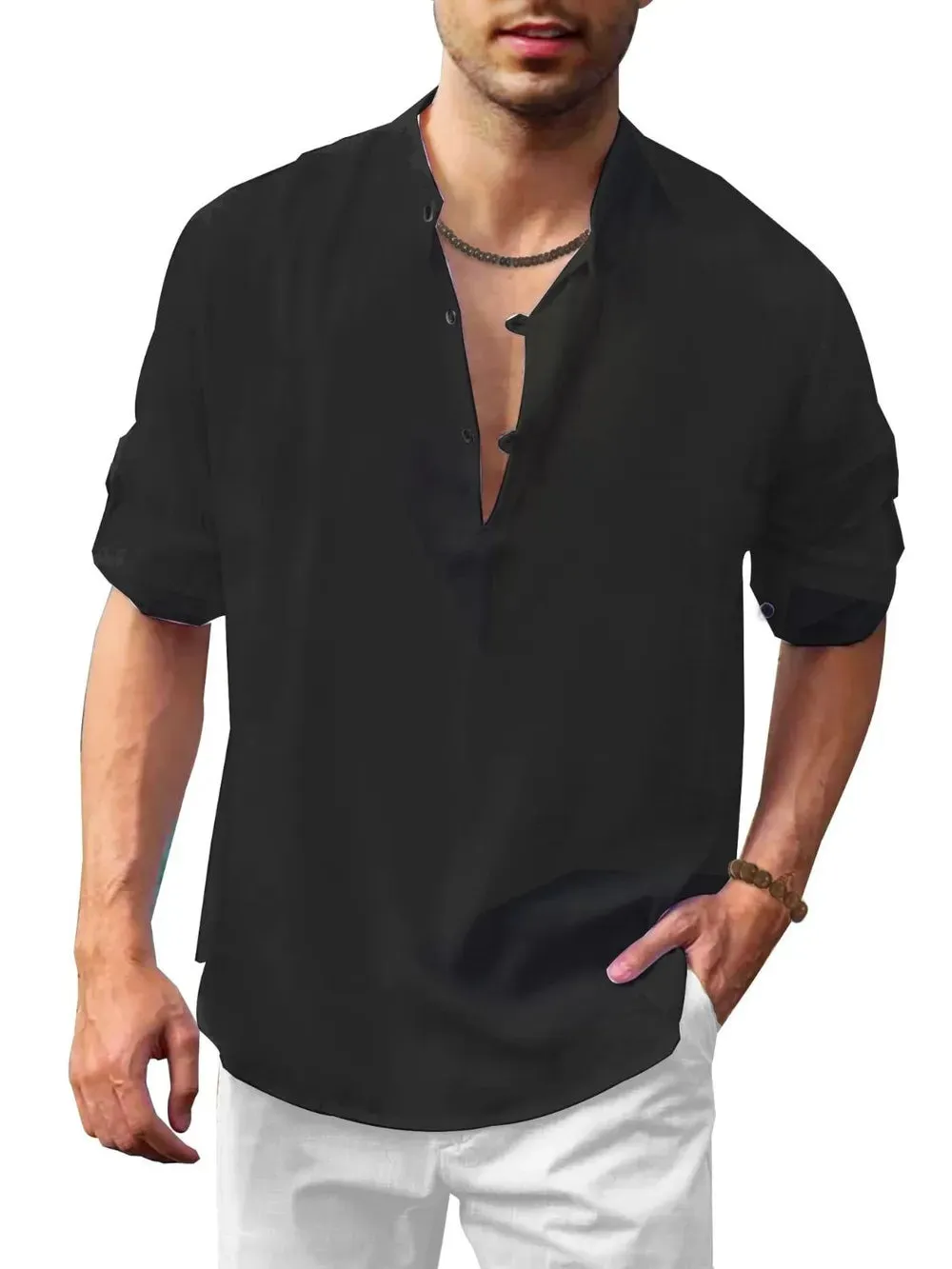 Men's Full Size Button Detail Roll-Tab Sleeve Top Plus Size sold by Gigi Laurent product image thumbnail 2