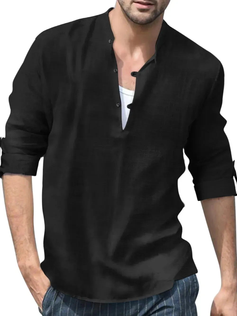 Men's Full Size Button Detail Roll-Tab Sleeve Top Plus Size sold by Gigi Laurent