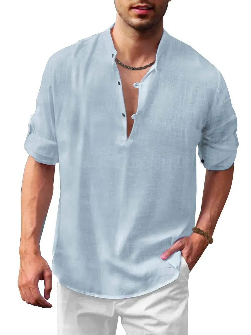Men's Full Size Button Detail Roll-Tab Sleeve Top Plus Size sold by Gigi Laurent product image thumbnail 5