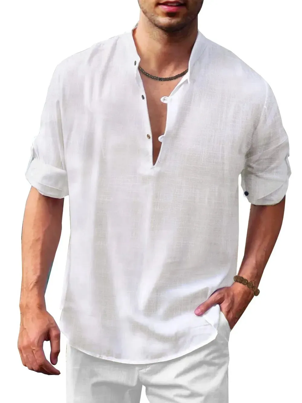 Men's Full Size Button Detail Roll-Tab Sleeve Top Plus Size sold by Gigi Laurent product image thumbnail 3