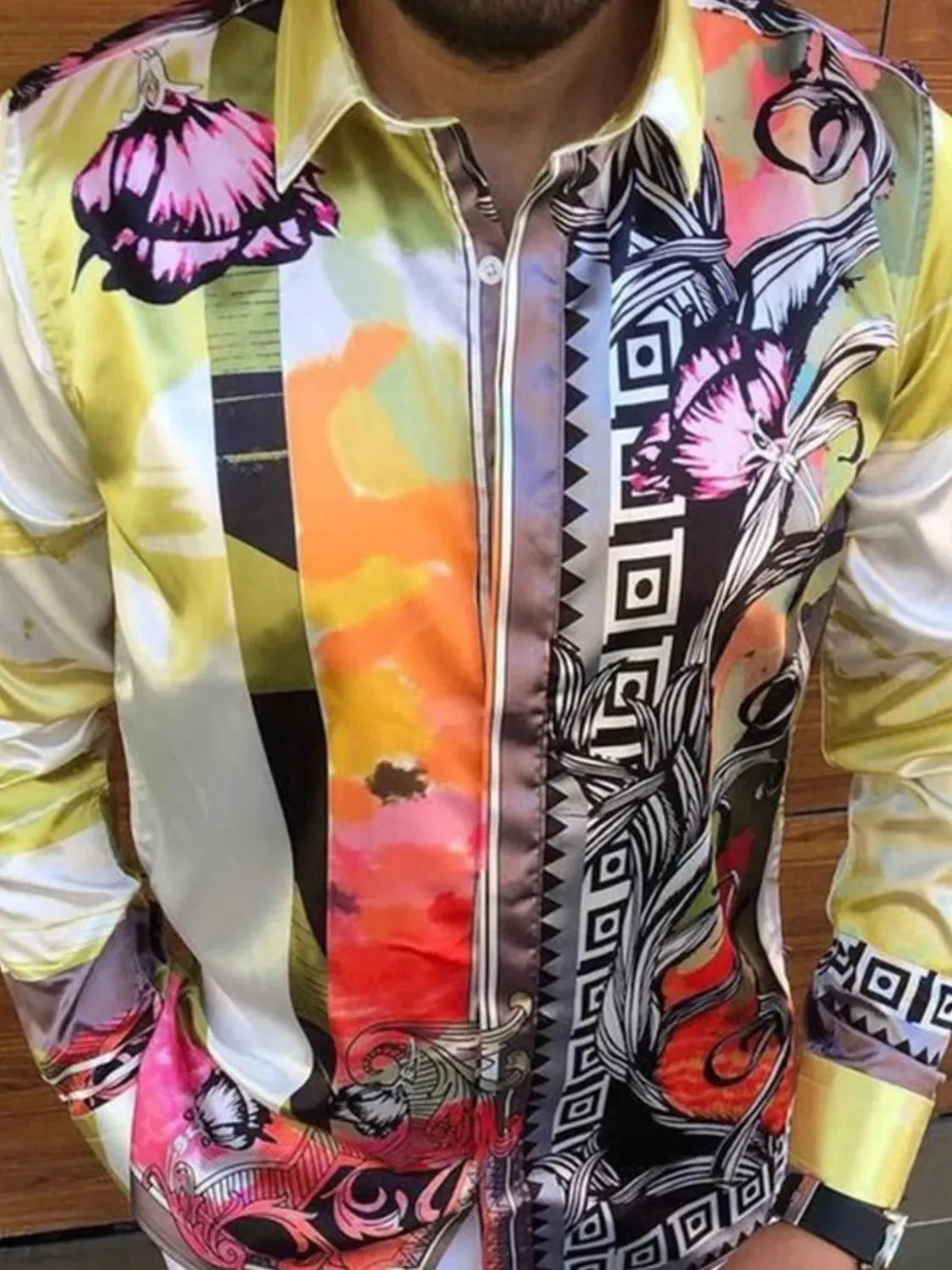 Men's Plus Size Printed Button Up Long Sleeve Shirt sold by Gigi Laurent product image thumbnail 2