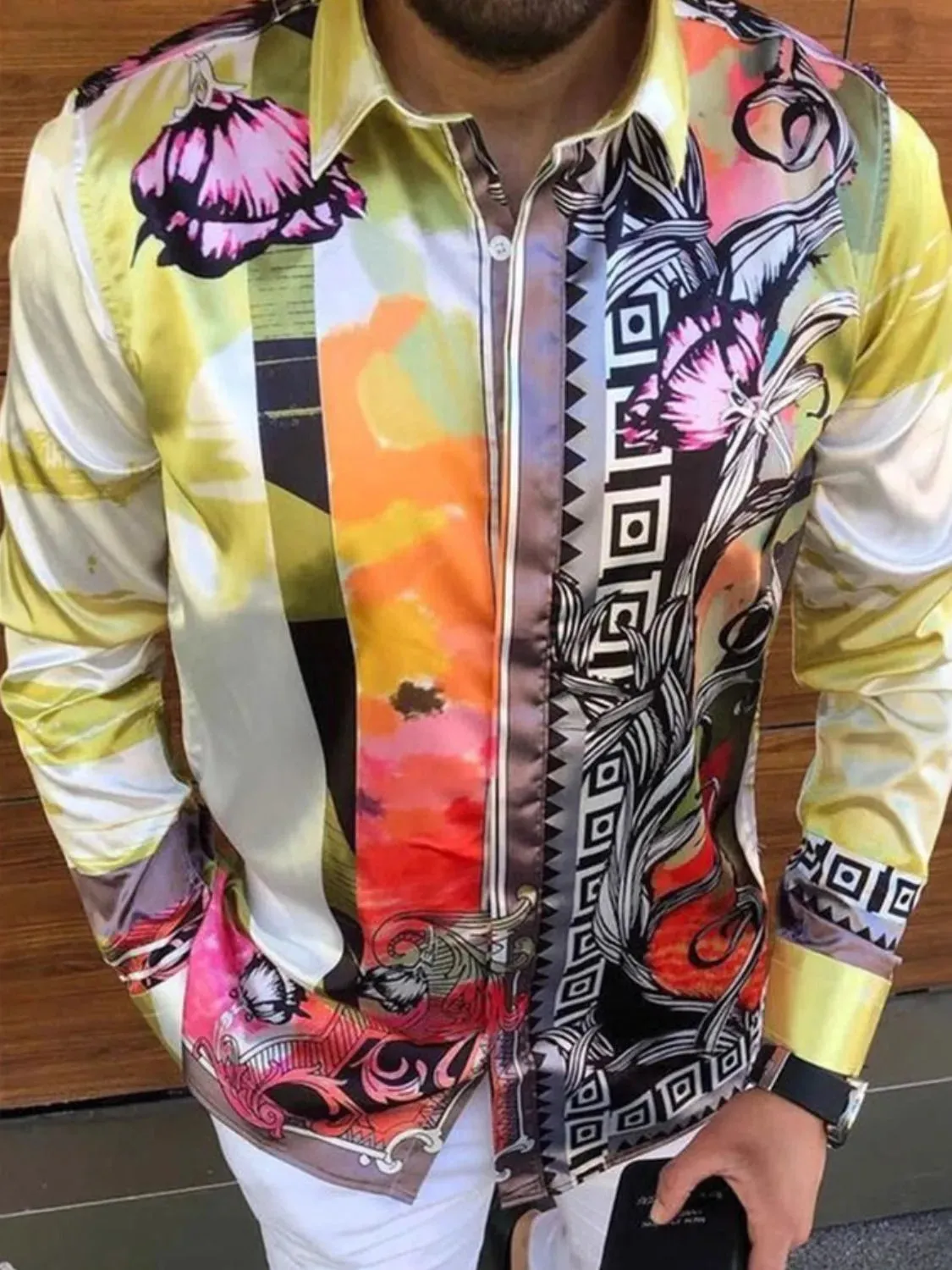 Men's Plus Size Printed Button Up Long Sleeve Shirt sold by Gigi Laurent