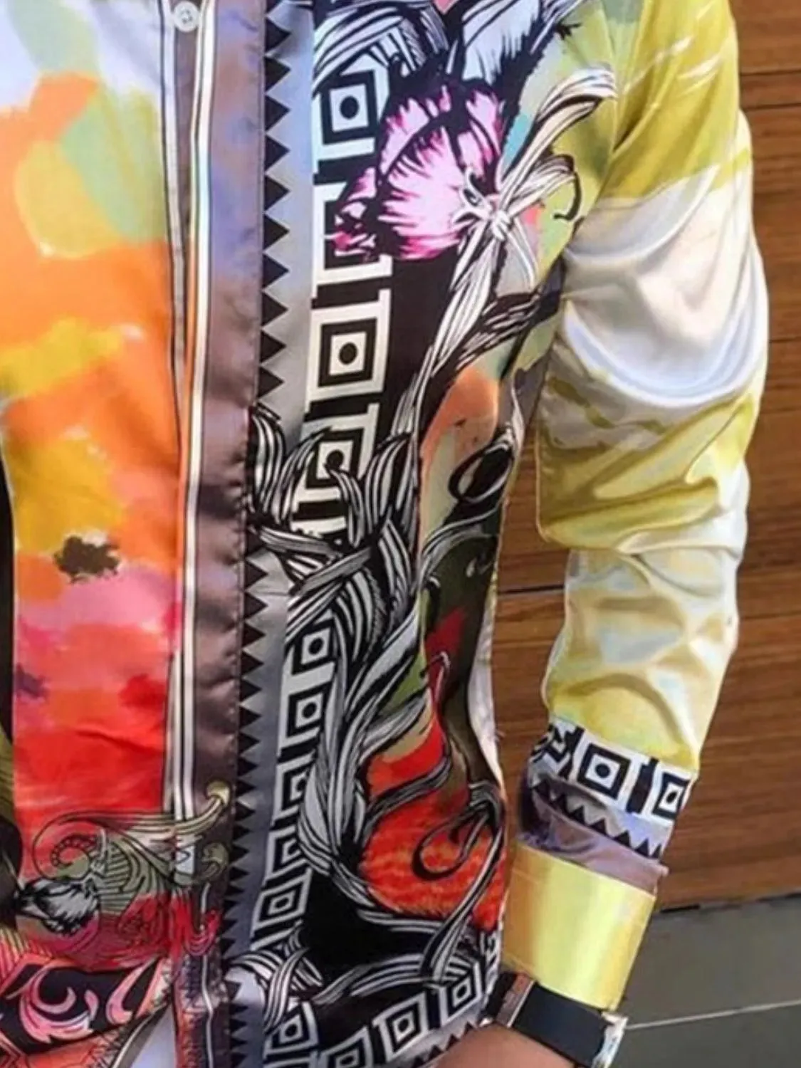 Men's Plus Size Printed Button Up Long Sleeve Shirt sold by Gigi Laurent product image thumbnail 3