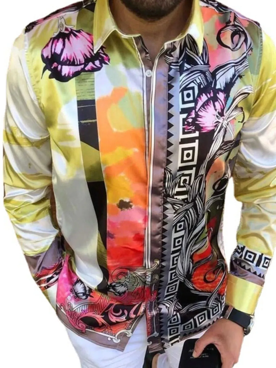 Men's Plus Size Printed Button Up Long Sleeve Shirt sold by Gigi Laurent product image thumbnail 5