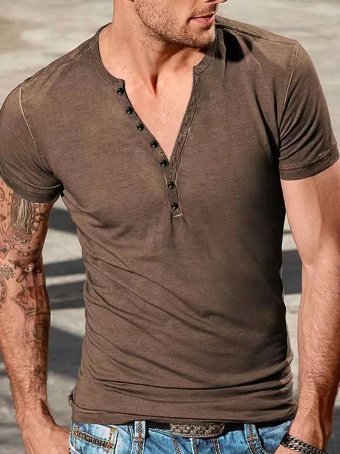 Men's Full Size Button Detail Short Sleeve Top Plus Size sold by Gigi Laurent product image thumbnail 3