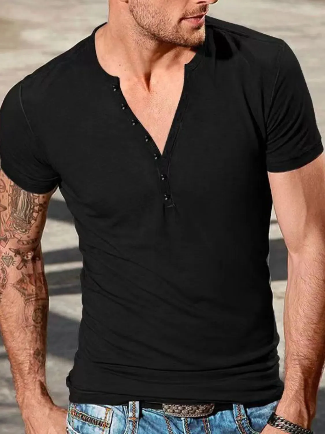 Men's Full Size Button Detail Short Sleeve Top Plus Size sold by Gigi Laurent product image thumbnail 5