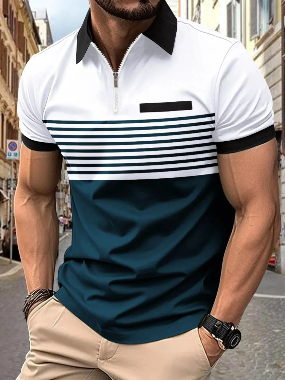 Men's Full Size Collared Neck Contrast Polo Plus Size sold by Gigi Laurent product image thumbnail 3